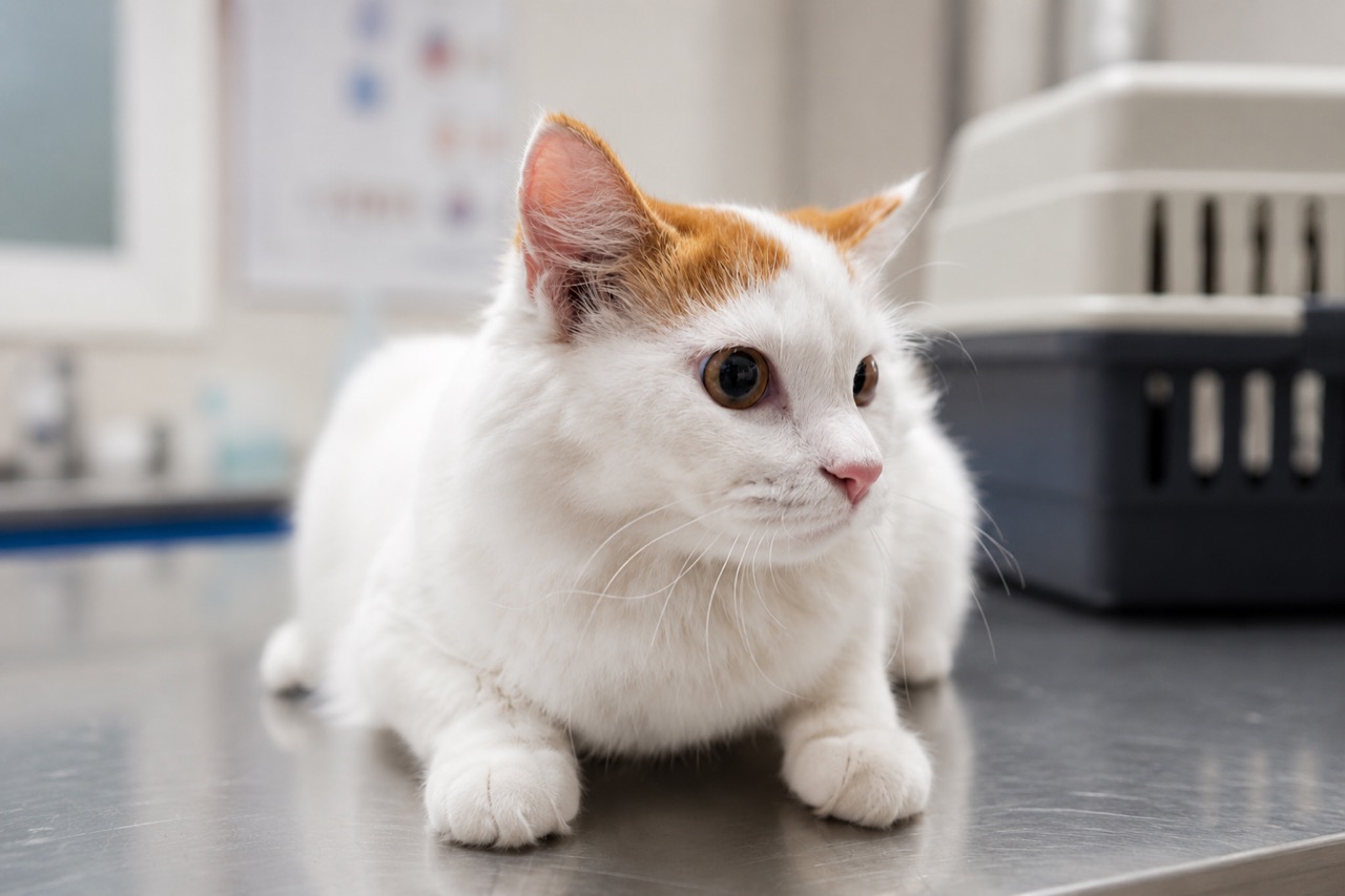 Cat in a quiet, secure cat boarding enclosure at Leela Pet Clinic Boarding